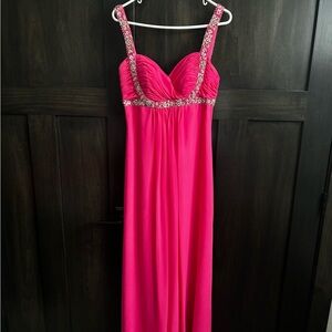 Elegant Pink Evening Gown with Embellished Straps